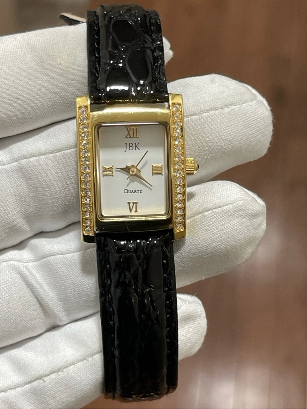 Vintage JBK Camrose & Kross Women's Tank Watch Gold Black Jacqueline Kennedy
